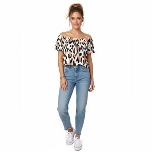 Leopard Print Off Shoulder Blouse Small Resortcore Mob Wife Boho Vacation Top